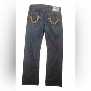 True Religion Slim Straight Blue and Orange Jeans 100 %cotton RN# 112790